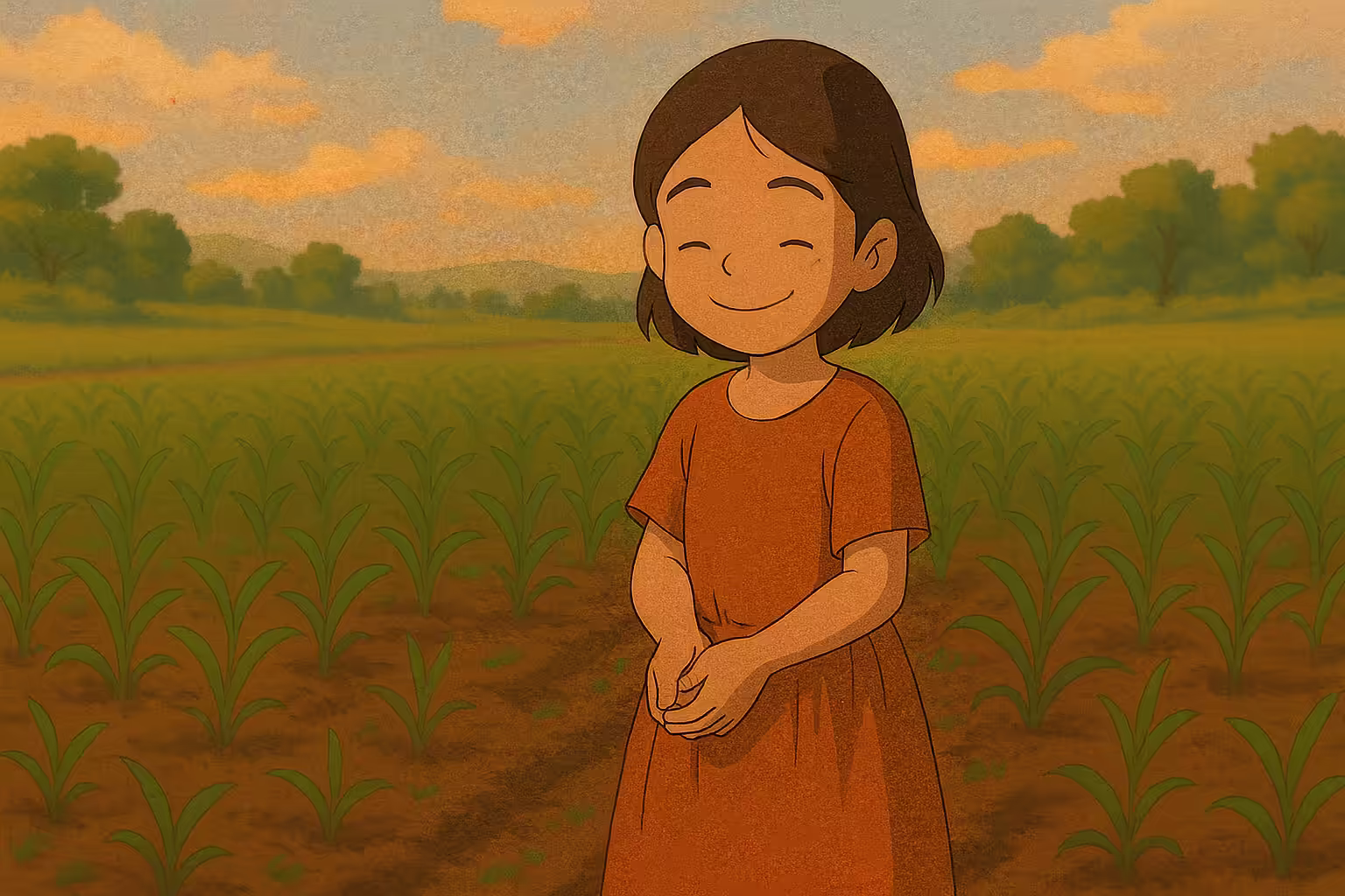 Tiny green shoots bending in evening wind